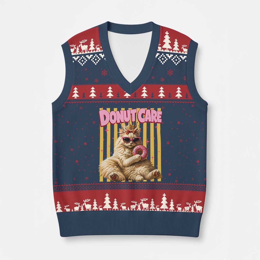 Funny Princess Cat Eating Donut V-Neck Knit Sweater Vest Sci-Fi Book Lover Gift