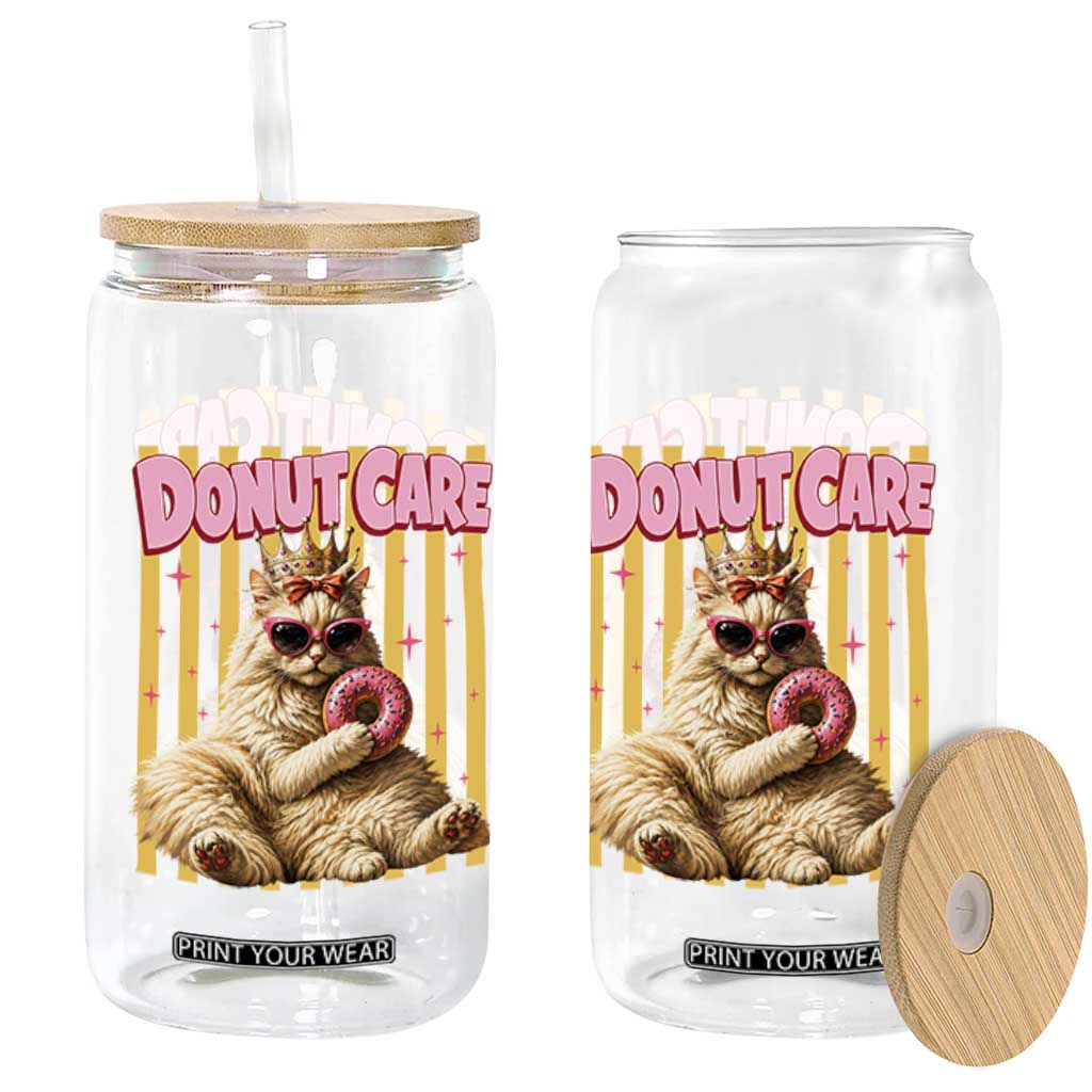 Funny Princess Cat Eating Donut Glass Can Sci-Fi Book Lover Gift