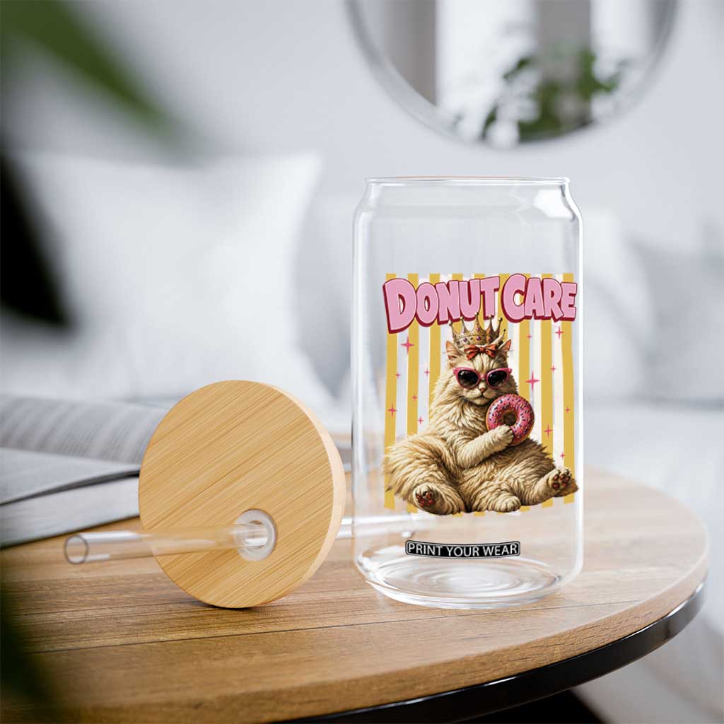 Funny Princess Cat Eating Donut Glass Can Sci-Fi Book Lover Gift