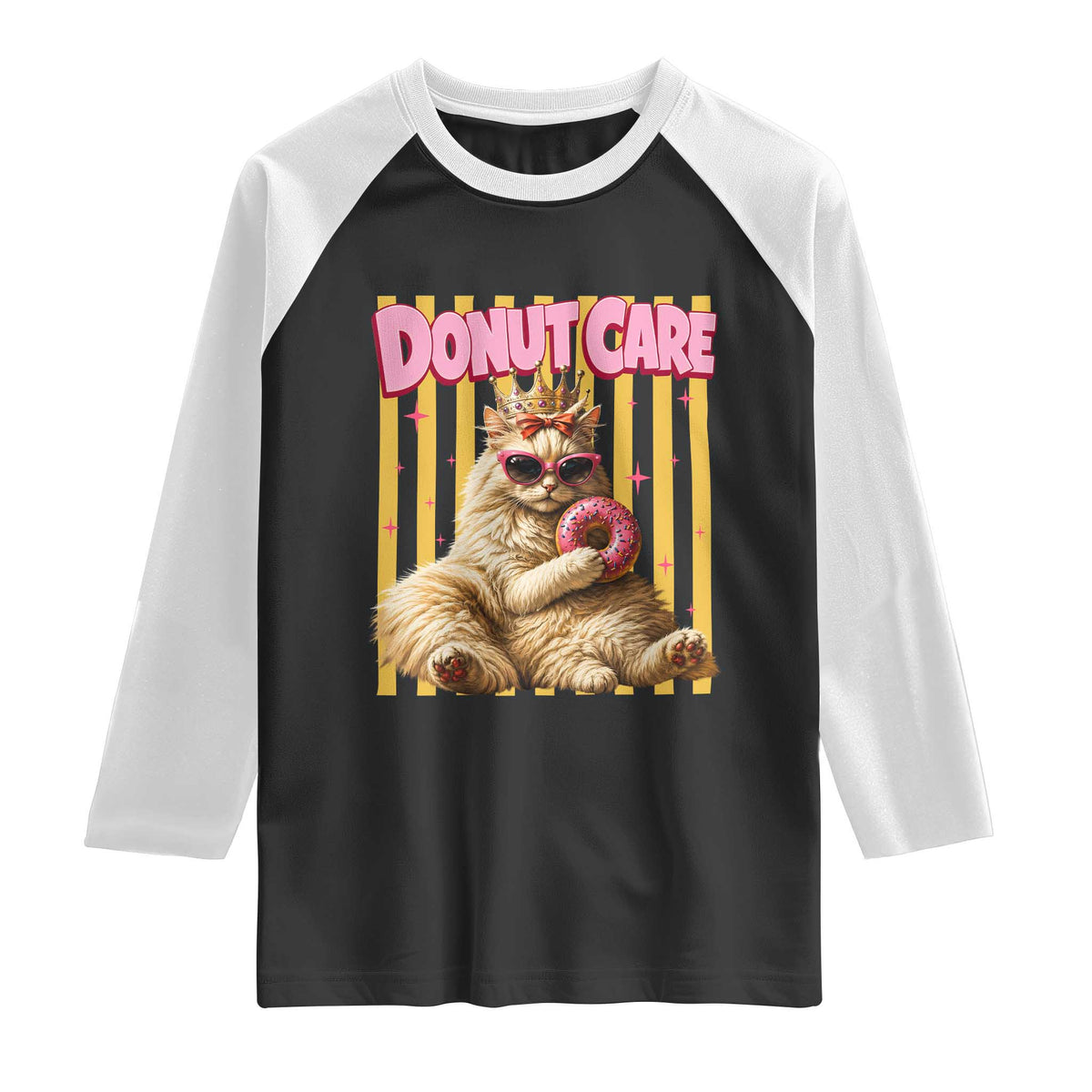 Funny Princess Cat Eating Donut Raglan Shirt Sci-Fi Book Lover Gift