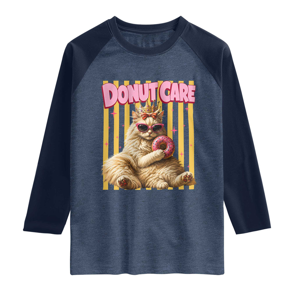 Funny Princess Cat Eating Donut Raglan Shirt Sci-Fi Book Lover Gift