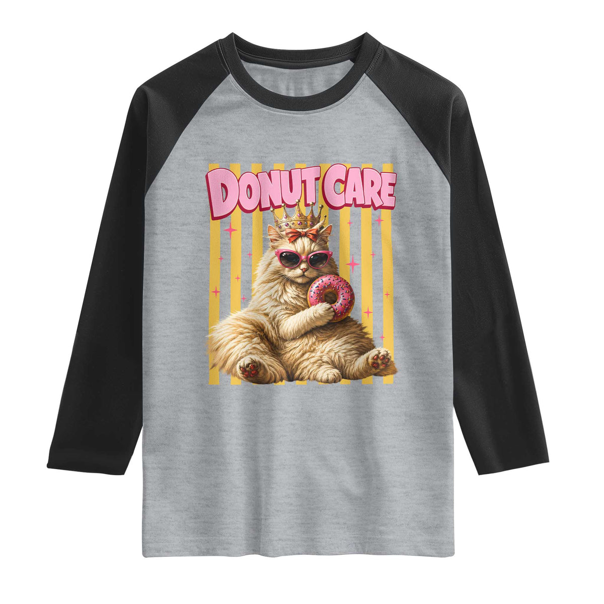 Funny Princess Cat Eating Donut Raglan Shirt Sci-Fi Book Lover Gift