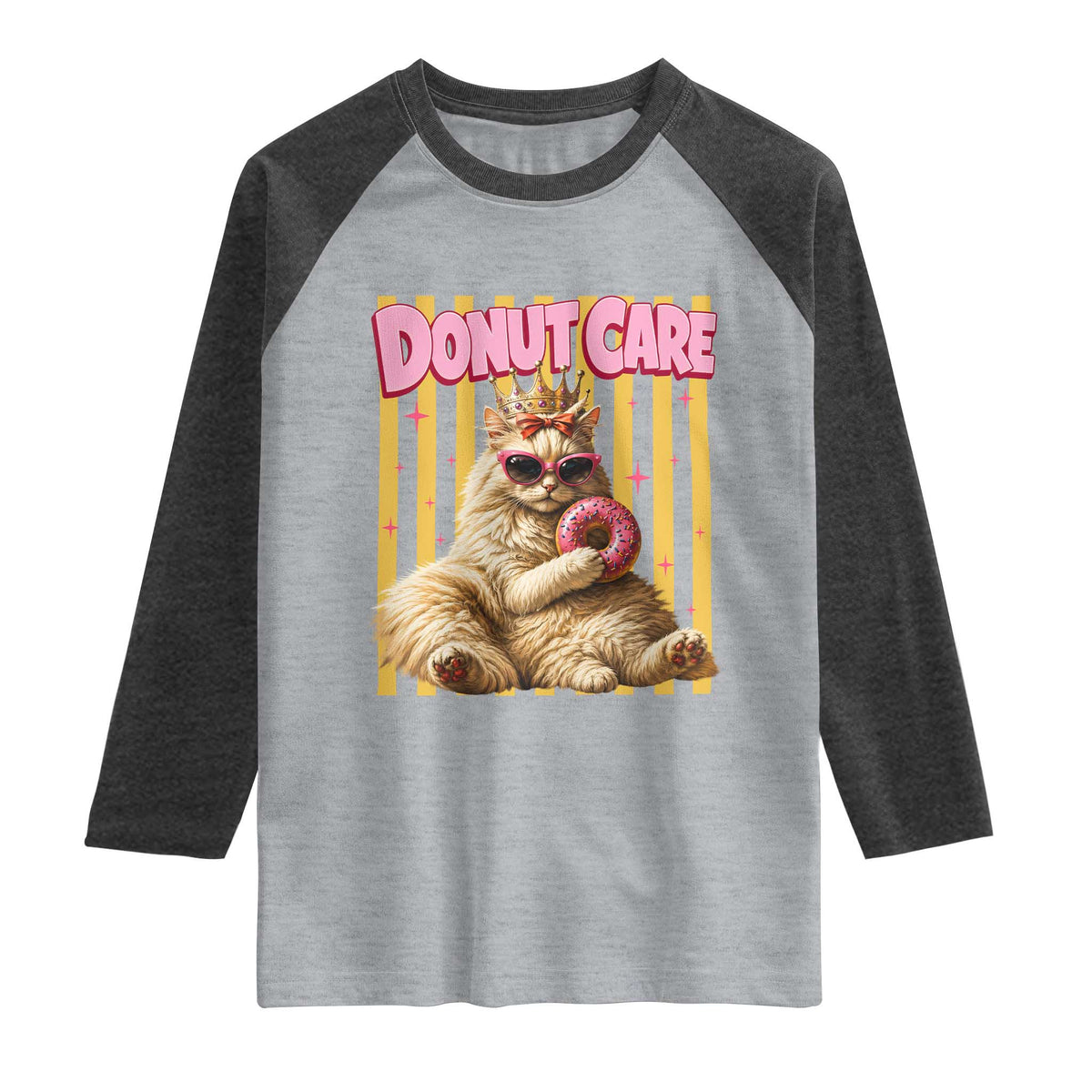Funny Princess Cat Eating Donut Raglan Shirt Sci-Fi Book Lover Gift