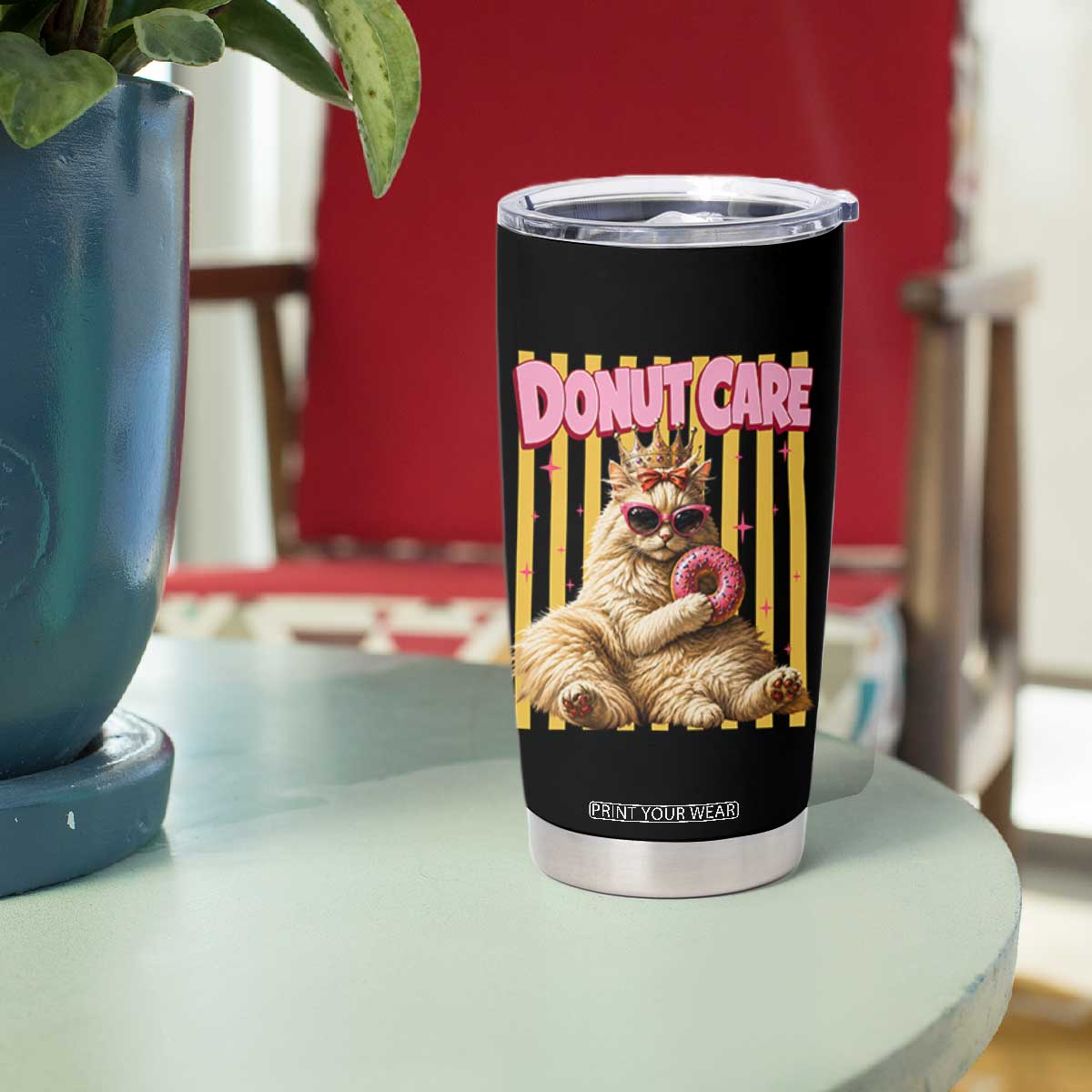 Funny Princess Cat Eating Donut Tumbler Cup Sci-Fi Book Lover Gift