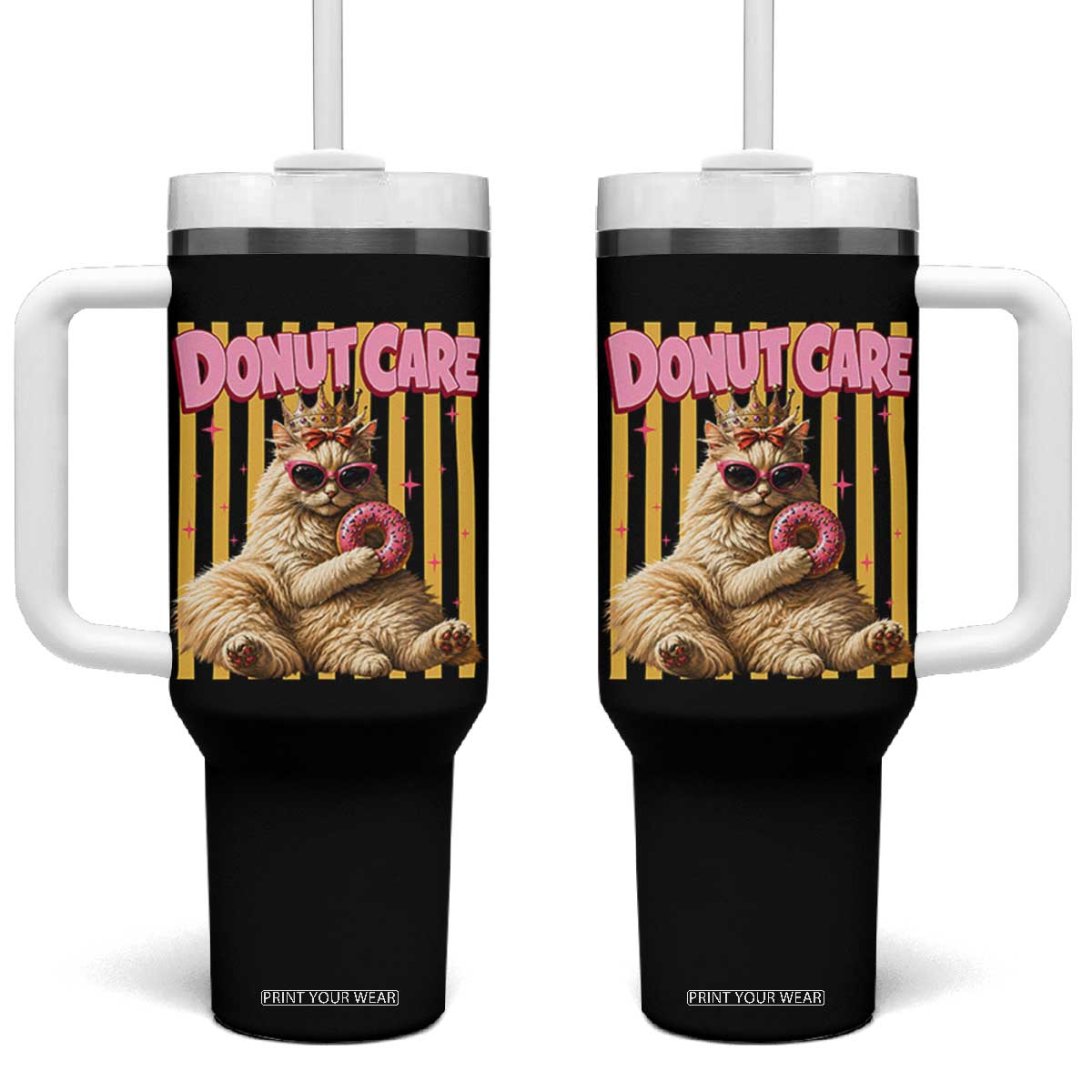 Funny Princess Cat Eating Donut Tumbler With Handle Sci-Fi Book Lover Gift