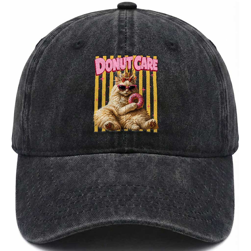 Funny Princess Cat Eating Donut Washed Cotton Baseball Cap Sci-Fi Book Lover Gift TS12 Print Your Wear