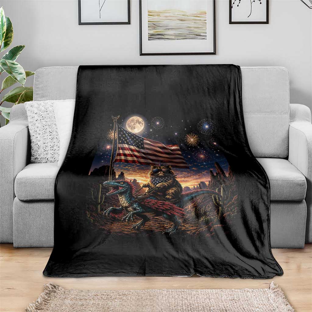 Funny Princess Cat On Dinosaur Patriotic Freedom Gift Throw Blanket