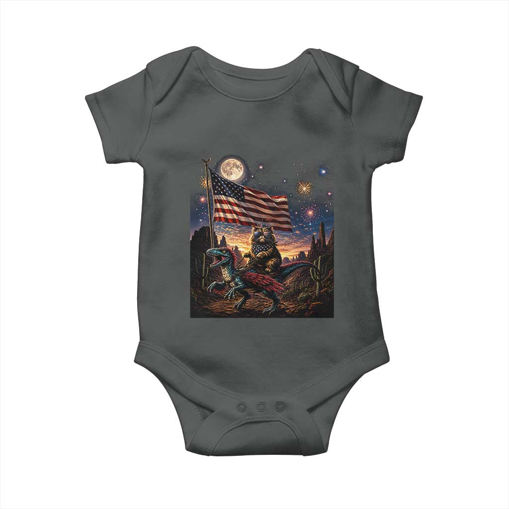 Funny Princess Cat On Dinosaur Patriotic Freedom Gift Baby Onesie