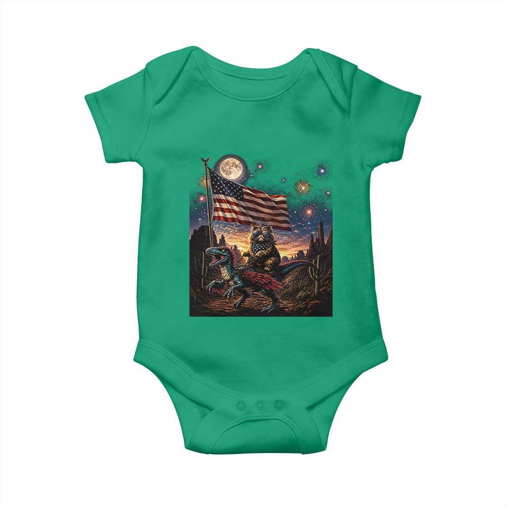 Funny Princess Cat On Dinosaur Patriotic Freedom Gift Baby Onesie