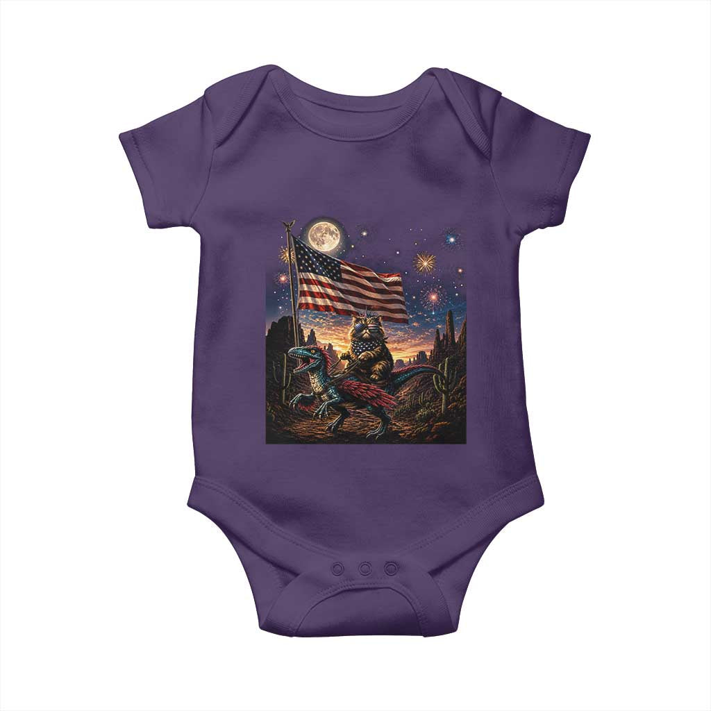 Funny Princess Cat On Dinosaur Patriotic Freedom Gift Baby Onesie