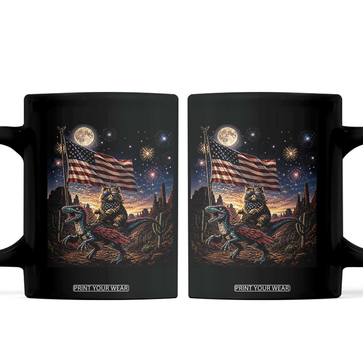 Funny Princess Cat On Dinosaur Patriotic Freedom Gift Coffee Mug