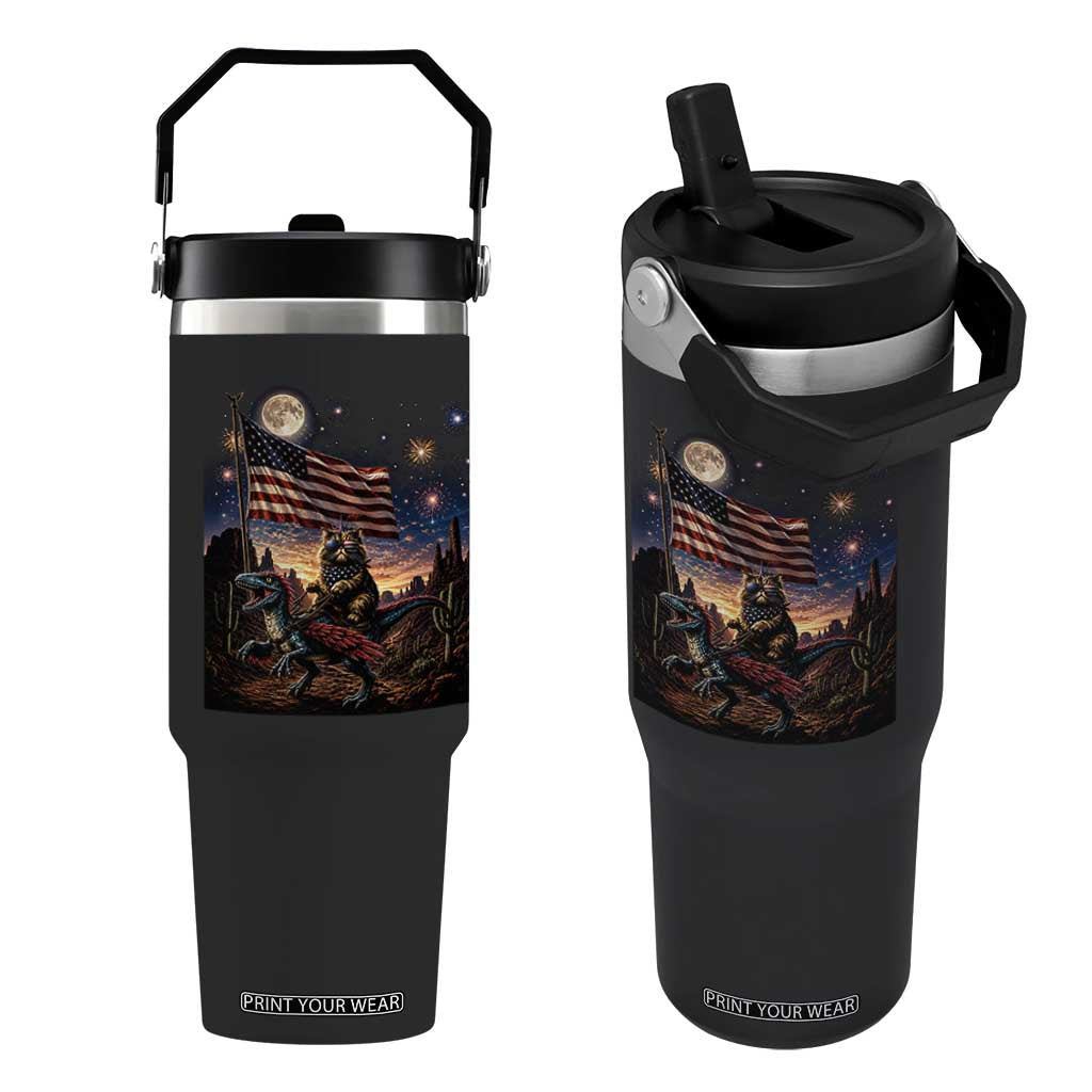 Funny Princess Cat On Dinosaur Patriotic Freedom Gift Flip Straw Tumbler