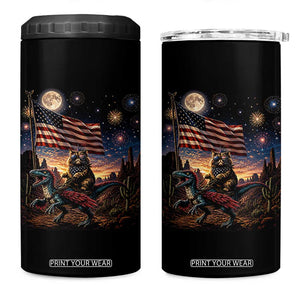 Funny Princess Cat On Dinosaur Patriotic Freedom Gift 4 in 1 Can Cooler Tumbler