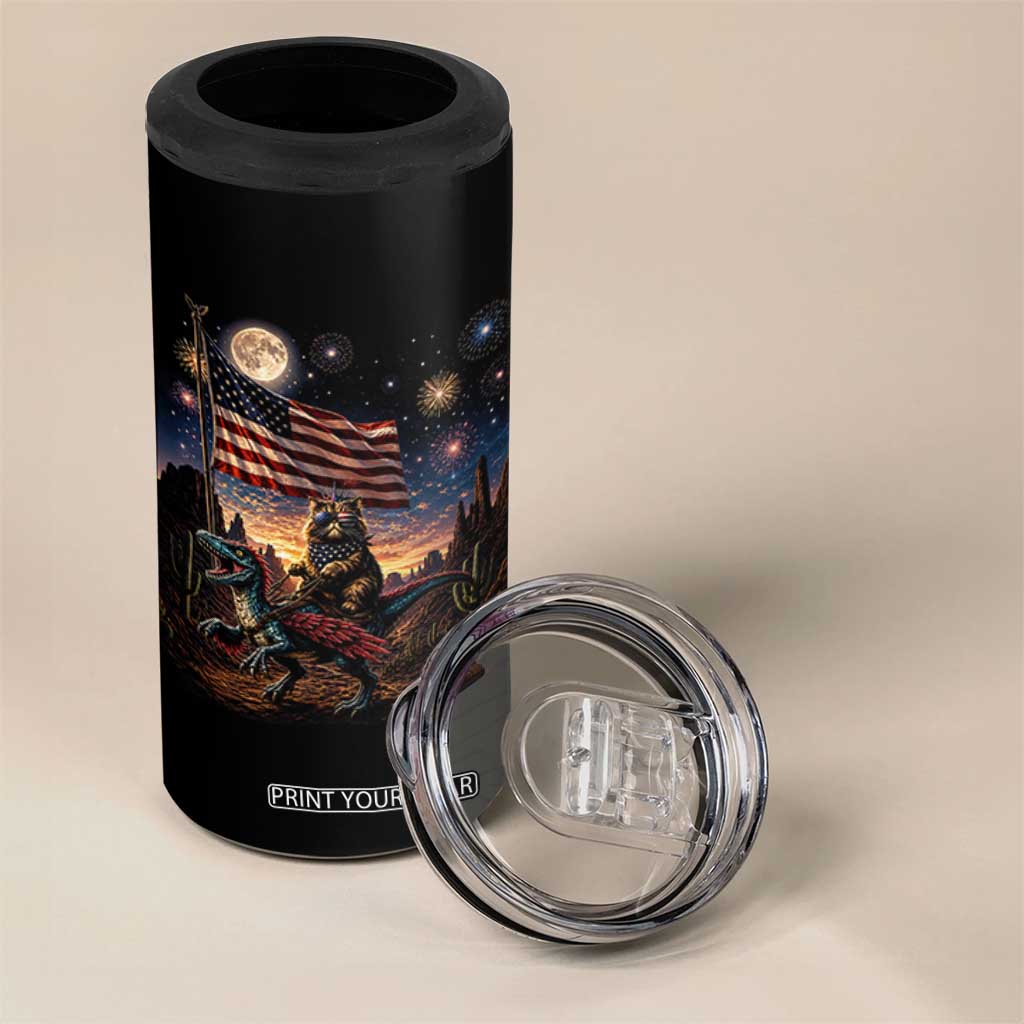 Funny Princess Cat On Dinosaur Patriotic Freedom Gift 4 in 1 Can Cooler Tumbler