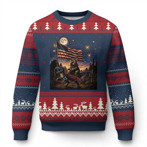 Funny Princess Cat On Dinosaur Patriotic Freedom Gift Ugly Christmas Sweater