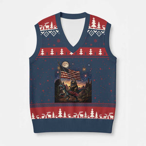 Funny Princess Cat On Dinosaur Patriotic Freedom Gift V-Neck Knit Sweater Vest