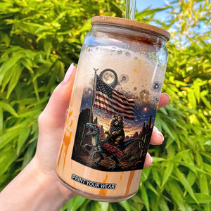 Funny Princess Cat On Dinosaur Patriotic Freedom Gift Glass Can