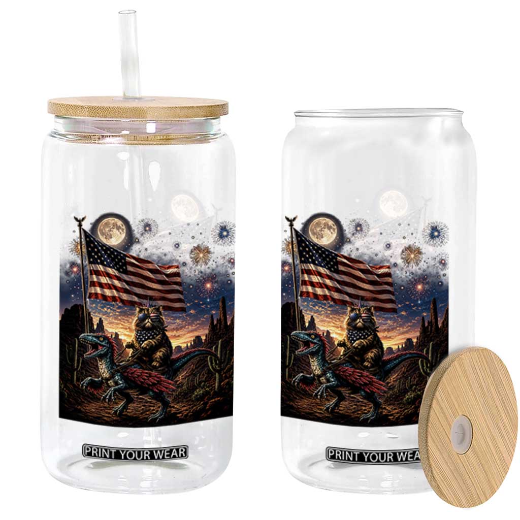 Funny Princess Cat On Dinosaur Patriotic Freedom Gift Glass Can