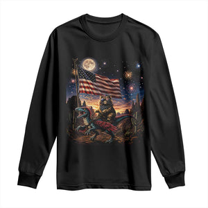Funny Princess Cat On Dinosaur Patriotic Freedom Gift Long Sleeve Shirt