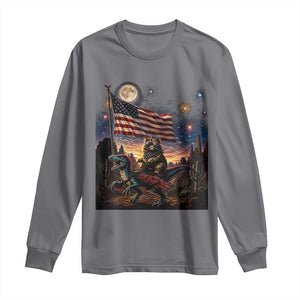 Funny Princess Cat On Dinosaur Patriotic Freedom Gift Long Sleeve Shirt