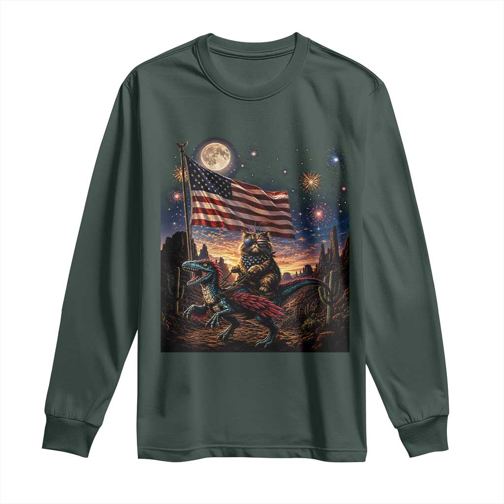 Funny Princess Cat On Dinosaur Patriotic Freedom Gift Long Sleeve Shirt