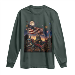 Funny Princess Cat On Dinosaur Patriotic Freedom Gift Long Sleeve Shirt