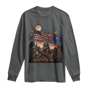 Funny Princess Cat On Dinosaur Patriotic Freedom Gift Long Sleeve Shirt