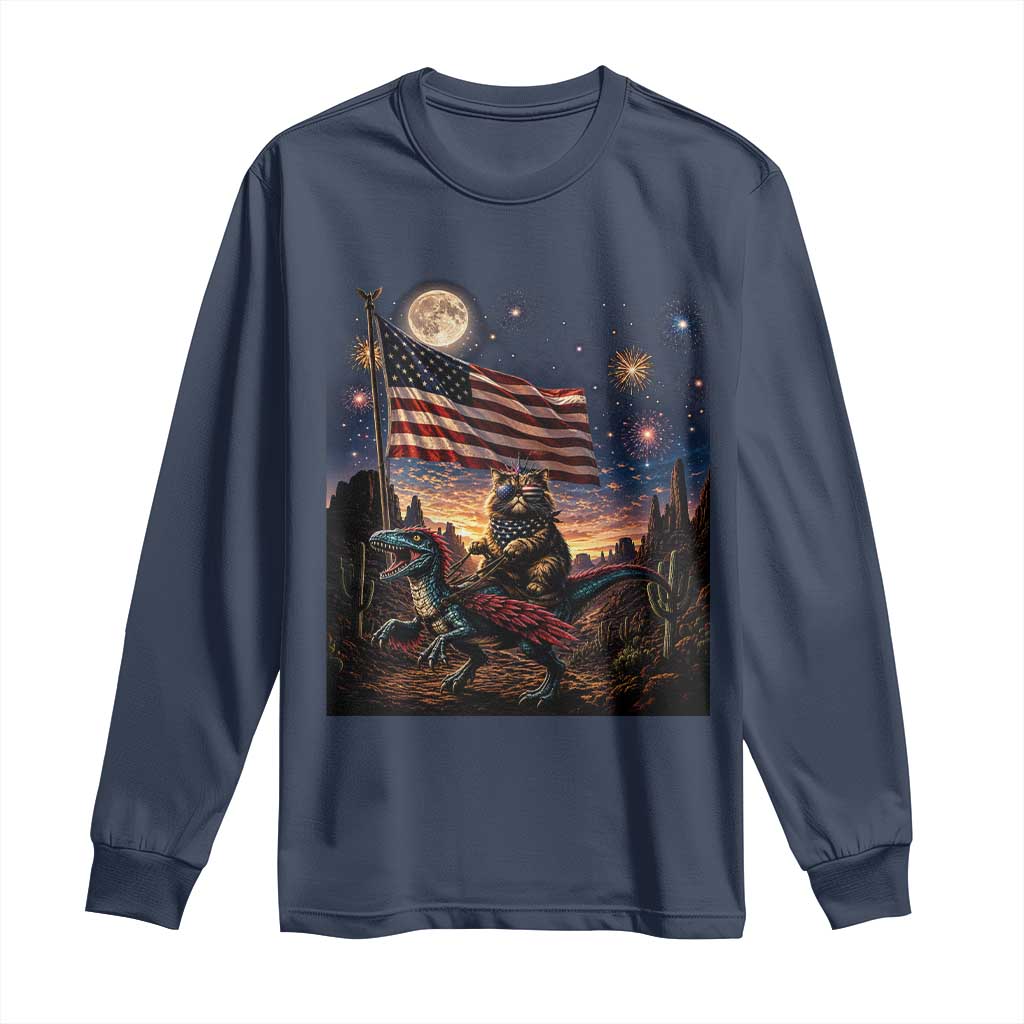 Funny Princess Cat On Dinosaur Patriotic Freedom Gift Long Sleeve Shirt