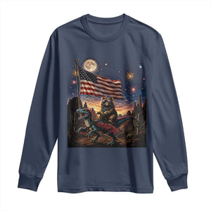 Funny Princess Cat On Dinosaur Patriotic Freedom Gift Long Sleeve Shirt