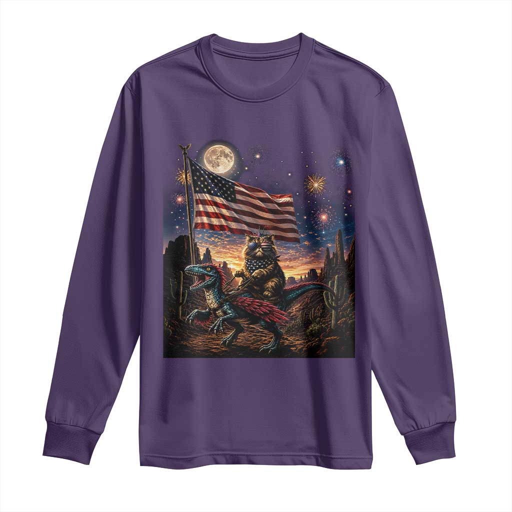 Funny Princess Cat On Dinosaur Patriotic Freedom Gift Long Sleeve Shirt