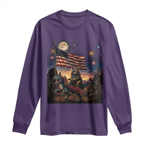 Funny Princess Cat On Dinosaur Patriotic Freedom Gift Long Sleeve Shirt