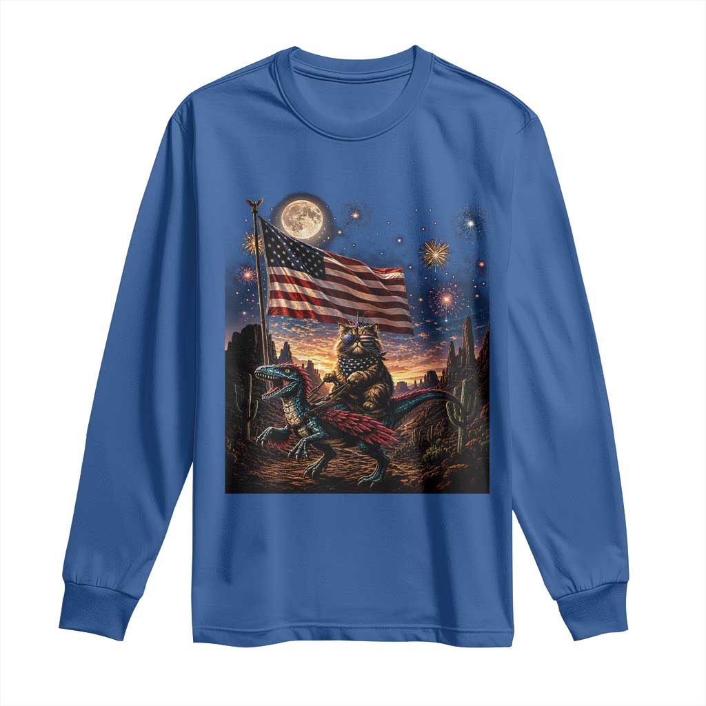 Funny Princess Cat On Dinosaur Patriotic Freedom Gift Long Sleeve Shirt