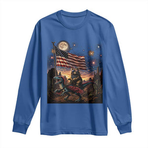 Funny Princess Cat On Dinosaur Patriotic Freedom Gift Long Sleeve Shirt