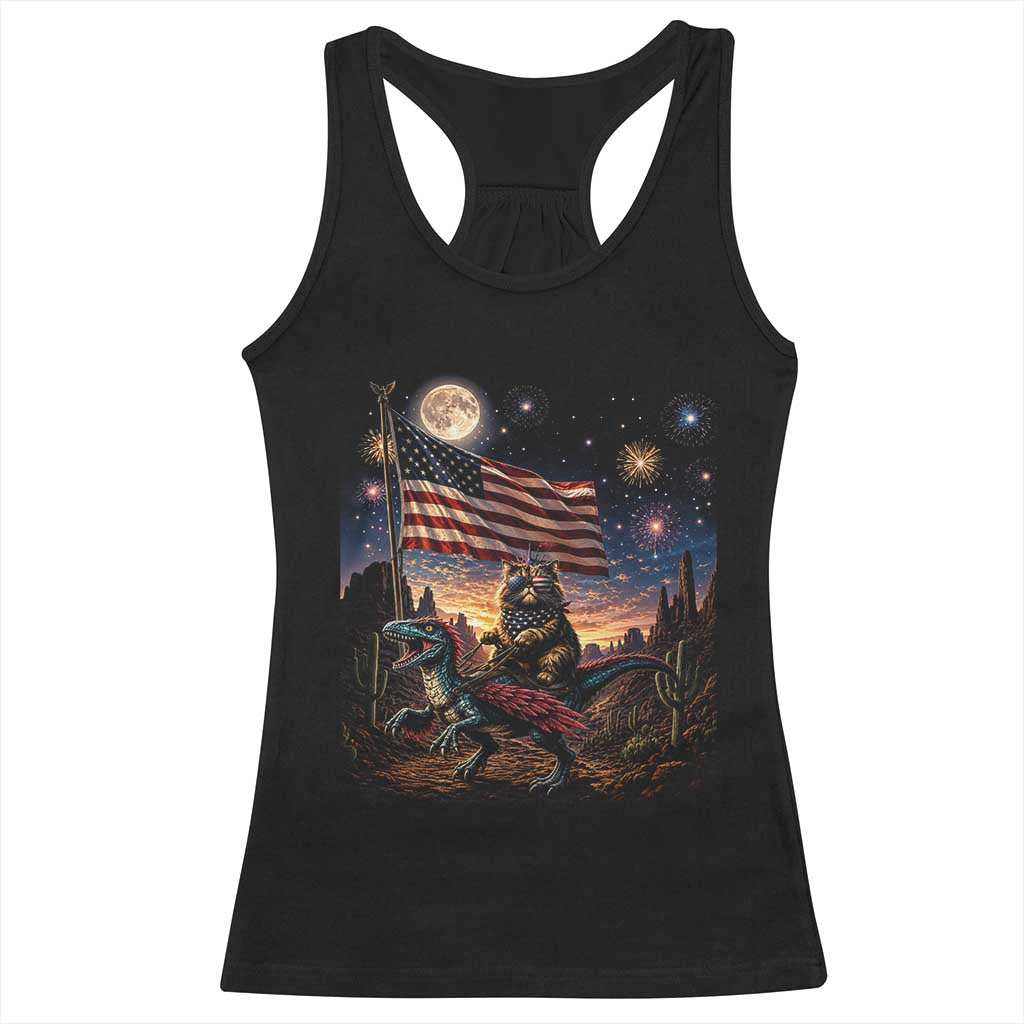 Funny Princess Cat On Dinosaur Patriotic Freedom Gift Racerback Tank Top