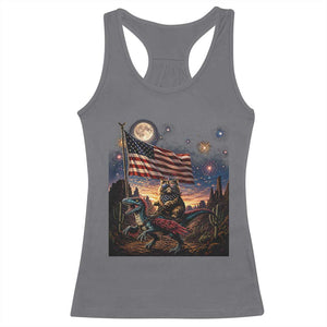 Funny Princess Cat On Dinosaur Patriotic Freedom Gift Racerback Tank Top