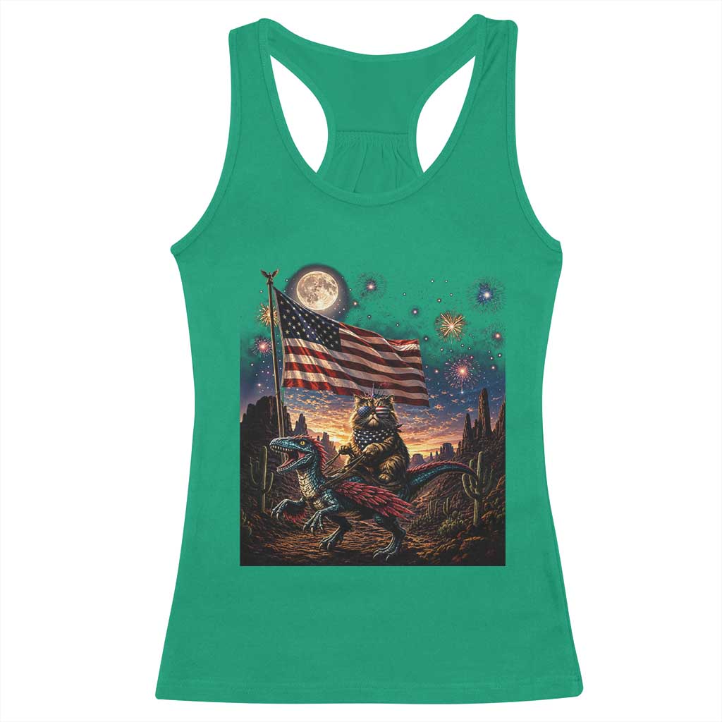 Funny Princess Cat On Dinosaur Patriotic Freedom Gift Racerback Tank Top