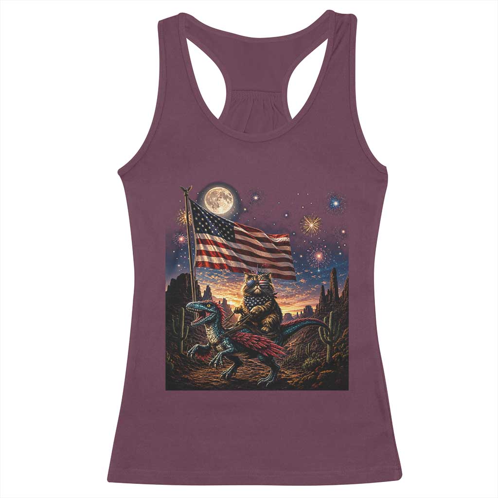 Funny Princess Cat On Dinosaur Patriotic Freedom Gift Racerback Tank Top