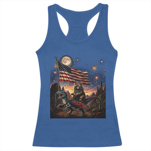 Funny Princess Cat On Dinosaur Patriotic Freedom Gift Racerback Tank Top