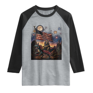 Funny Princess Cat On Dinosaur Patriotic Freedom Gift Raglan Shirt