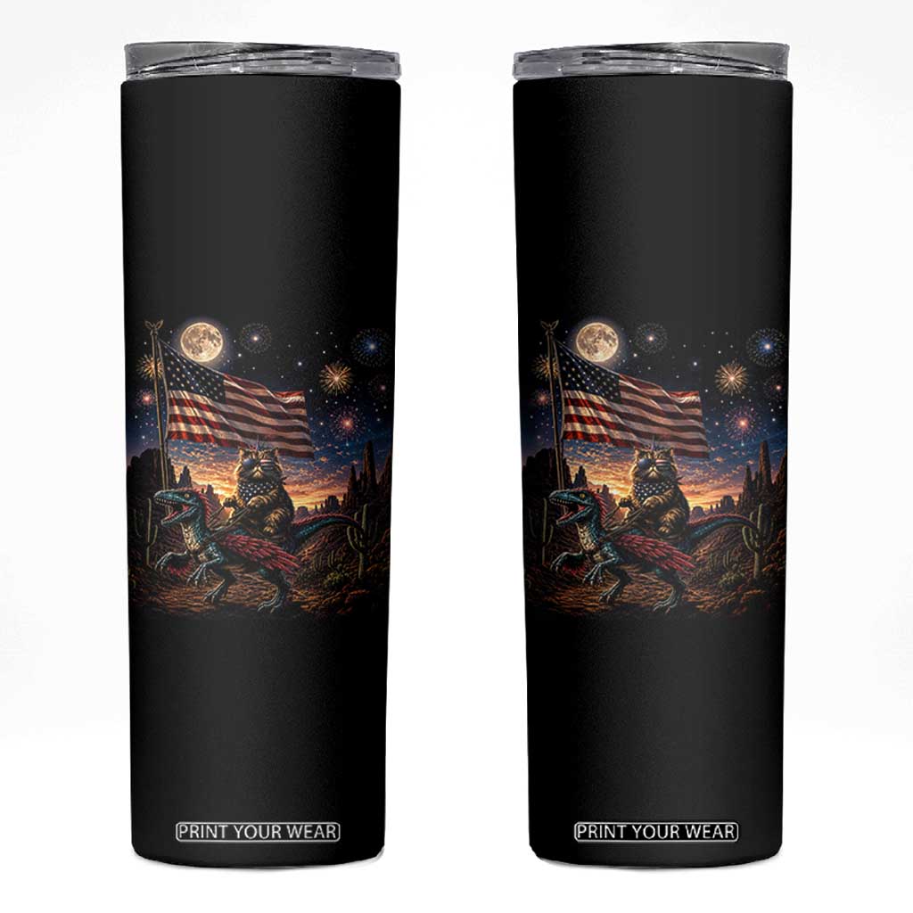 Funny Princess Cat On Dinosaur Patriotic Freedom Gift Skinny Tumbler