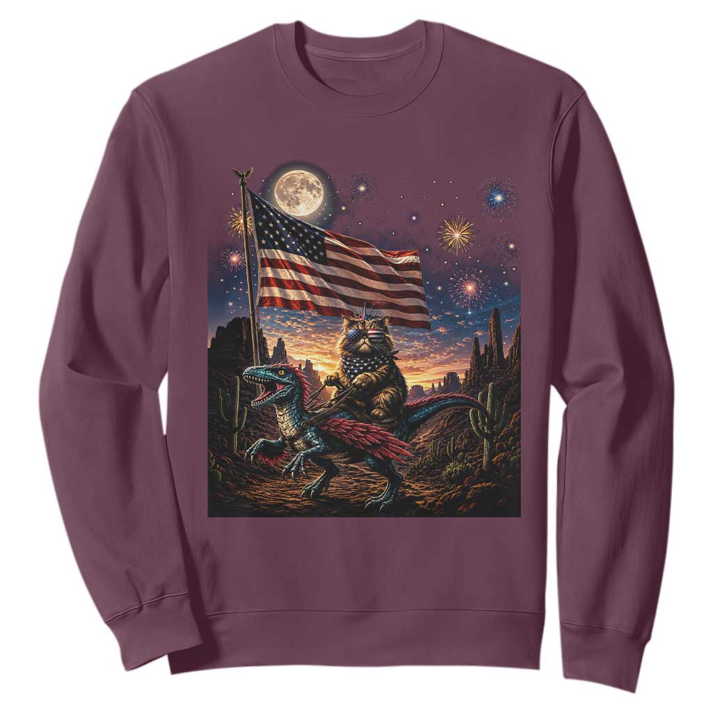 Funny Princess Cat On Dinosaur Patriotic Freedom Gift Sweatshirt