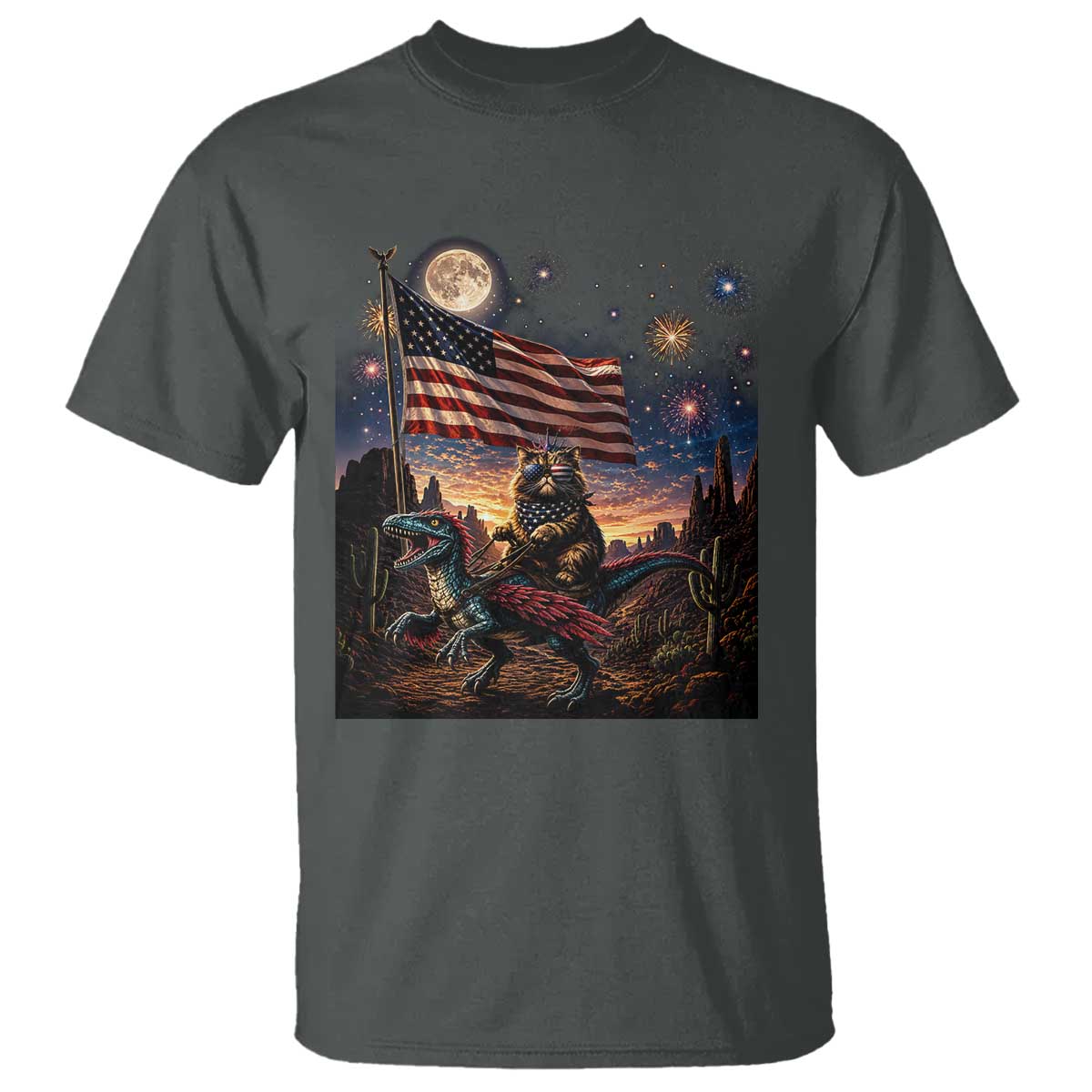 Funny Princess Cat On Dinosaur Patriotic Freedom Gift T Shirt