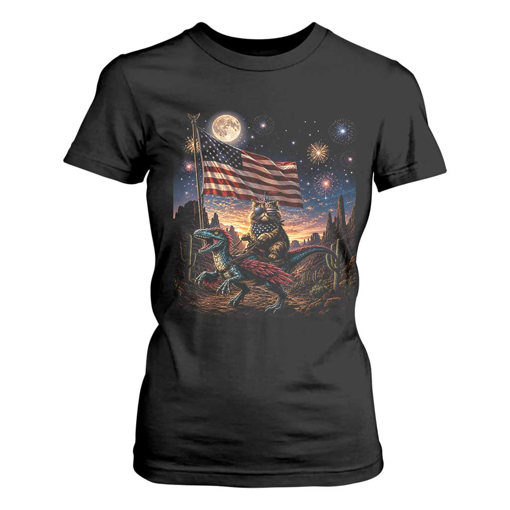 Funny Princess Cat On Dinosaur Patriotic Freedom Gift T Shirt For Women