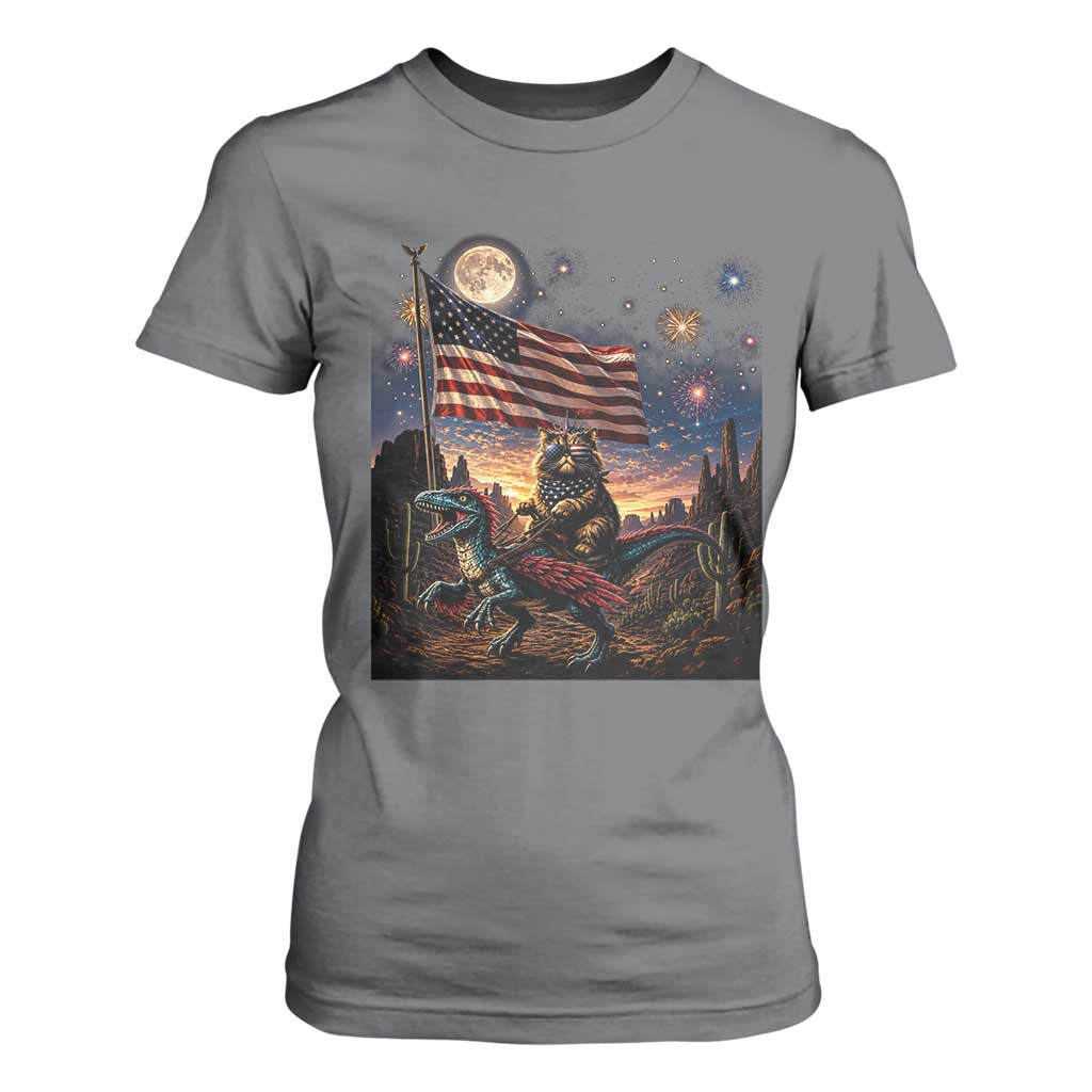 Funny Princess Cat On Dinosaur Patriotic Freedom Gift T Shirt For Women