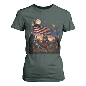Funny Princess Cat On Dinosaur Patriotic Freedom Gift T Shirt For Women