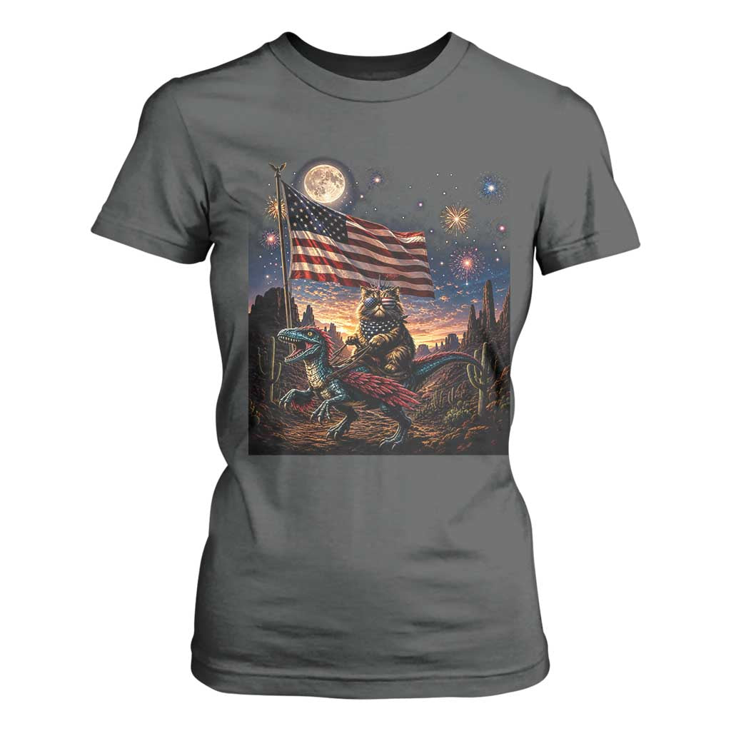 Funny Princess Cat On Dinosaur Patriotic Freedom Gift T Shirt For Women