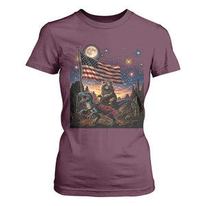 Funny Princess Cat On Dinosaur Patriotic Freedom Gift T Shirt For Women