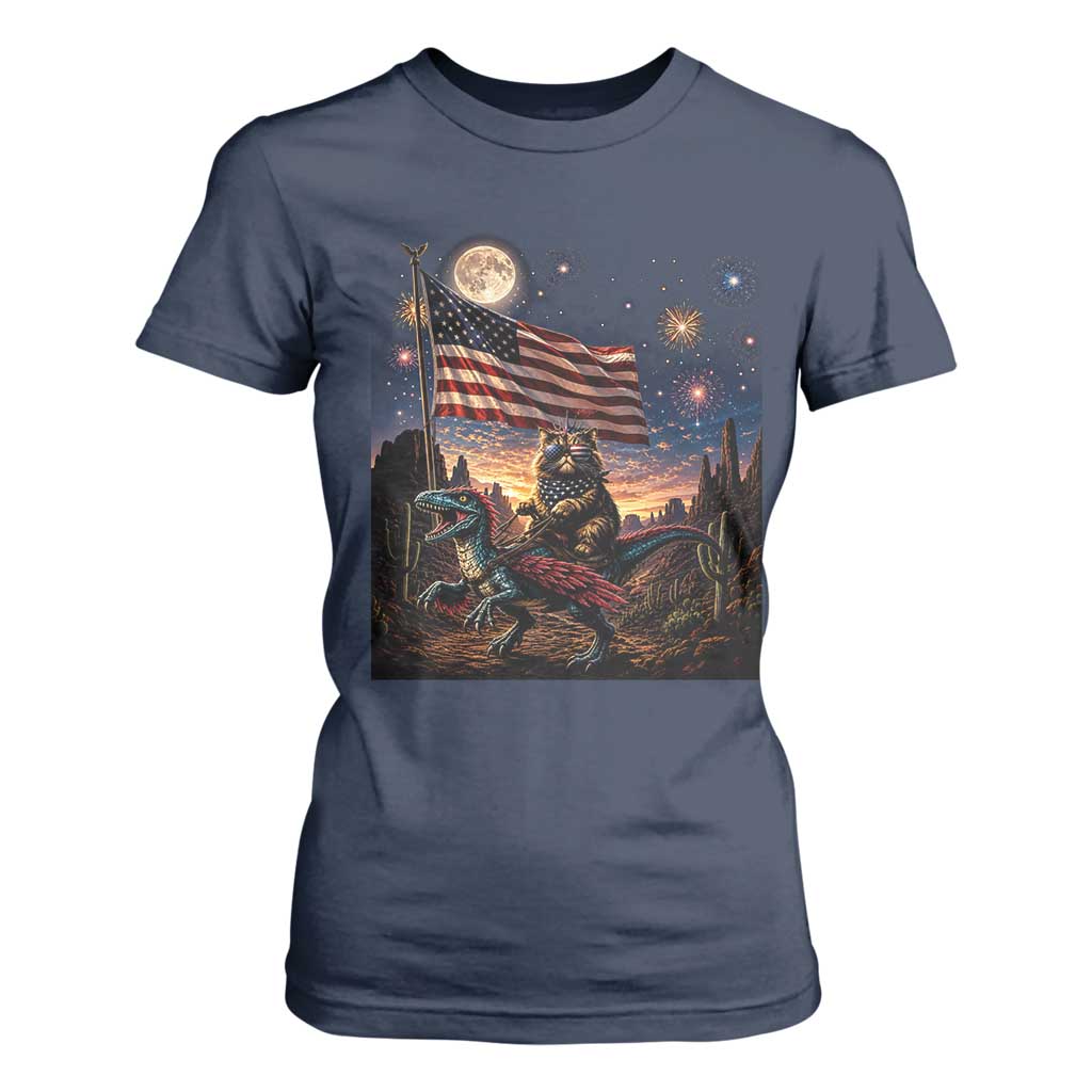 Funny Princess Cat On Dinosaur Patriotic Freedom Gift T Shirt For Women