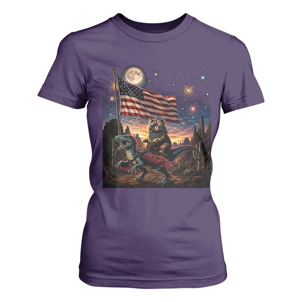 Funny Princess Cat On Dinosaur Patriotic Freedom Gift T Shirt For Women