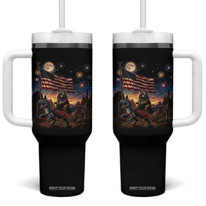 Funny Princess Cat On Dinosaur Patriotic Freedom Gift Tumbler With Handle